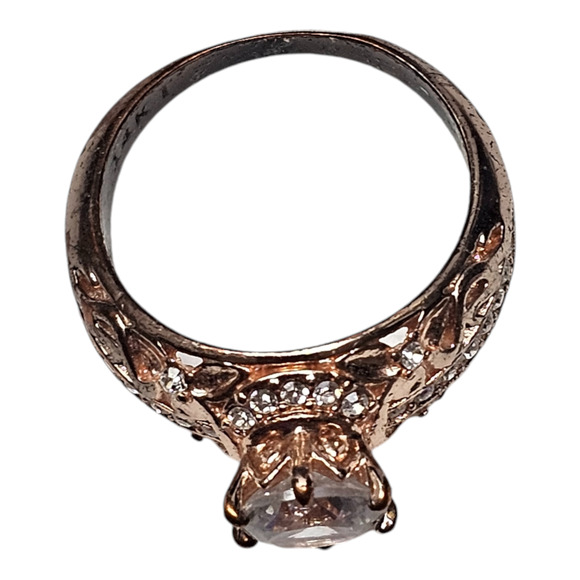 Vintage 14KT Ring Rose Gold Plated Zircon Imitation Gemstone Elegant Size 10 - Picture 3 of 7